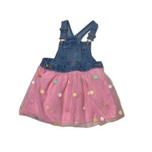 Wonder Nation Girls Denim Tulle Polka Dot Overall Dress 2T